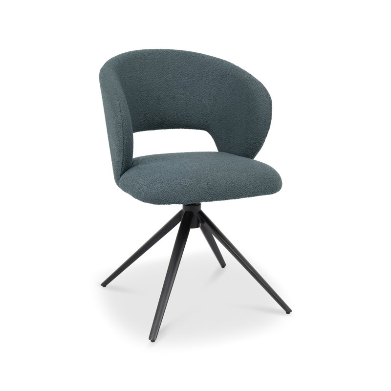 STELLA 360° RETURN SWIVEL CHAIR - BOUCLE FABRIC - BLACK SAND POWDER COATED LEGS (SINGLE), Blue