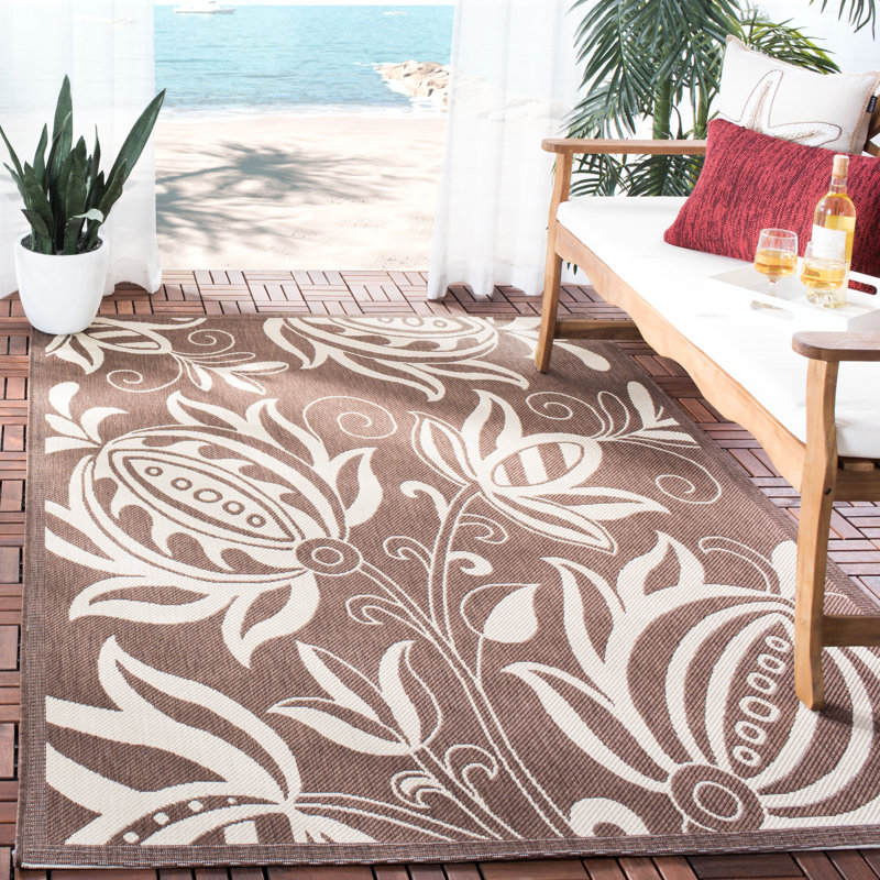 Tapis d'intérieur / extérieur floral Marpain Performance, Rectangle 5 pi 3 po x 7 pi 7 po