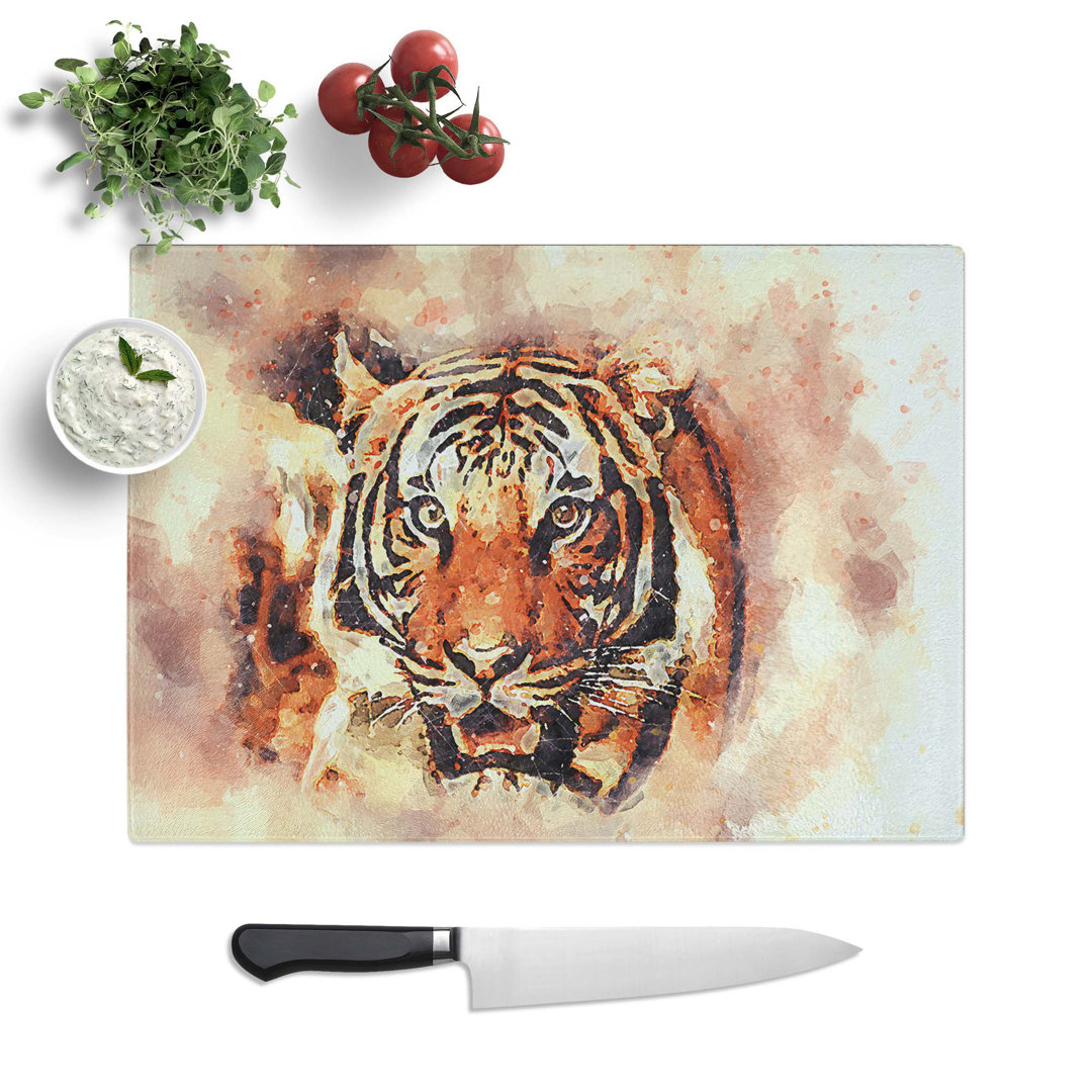 Tempered Glass Tiger in Abstract Chopping Board