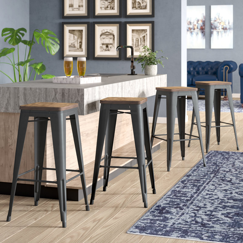 Natascha Counter Stool with Metal Frame, Rustic Gunmetal