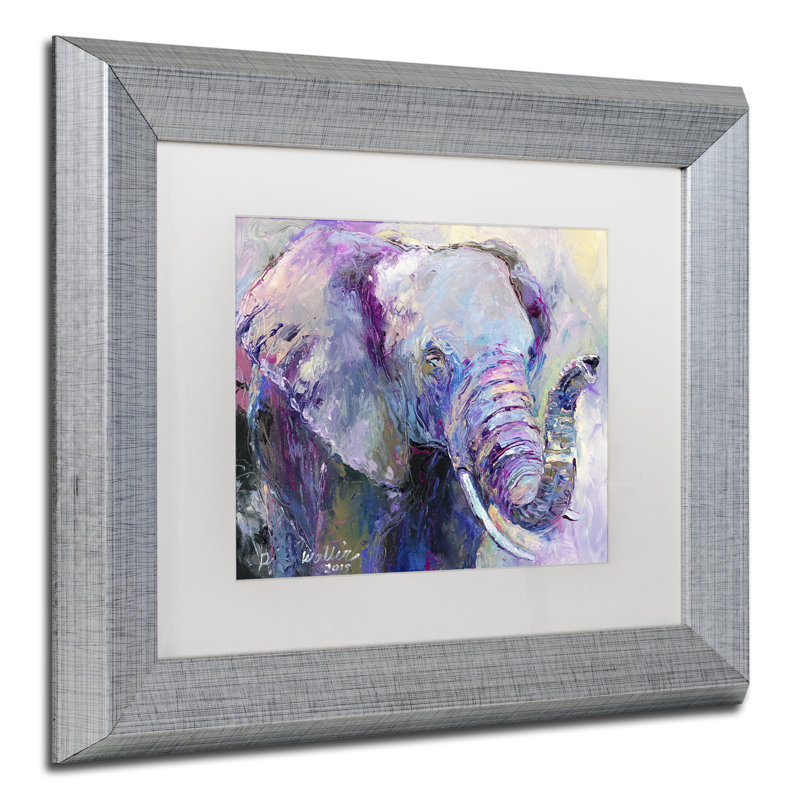 « blue éléphant », impression sur toile, H 11 po x l 14 po x P 0,5 po, Cadre argenté, Blanc