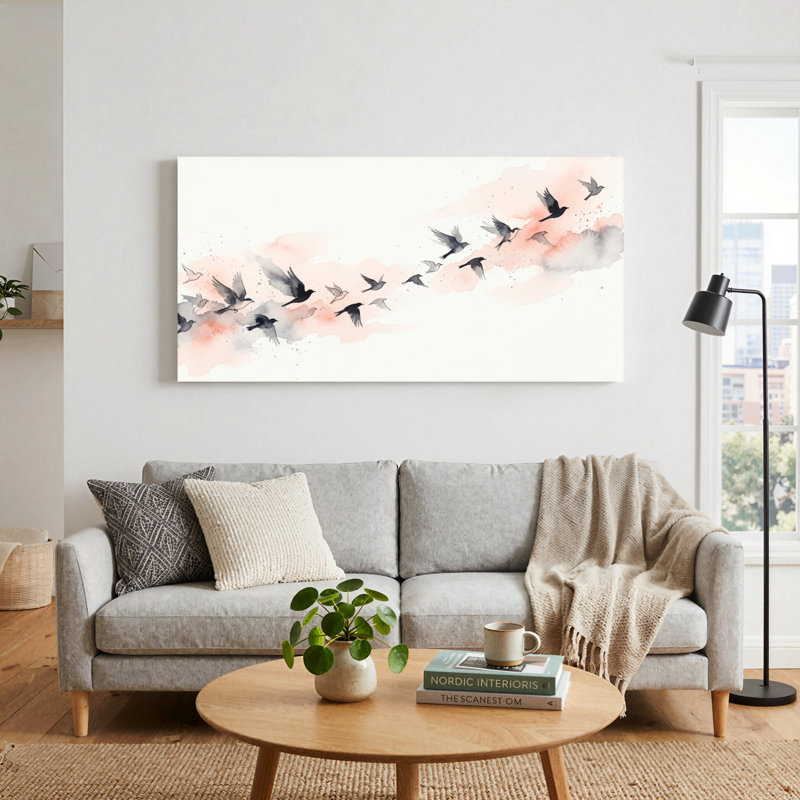 Ensemble de 1 tableau sur toile représentant le vol des oiseaux, 40“W x 20”H, Wrapped Canvas