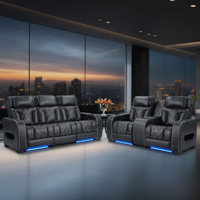 2-Piece Modern Top Leather Dual Motor Power Reclining Living Room Set