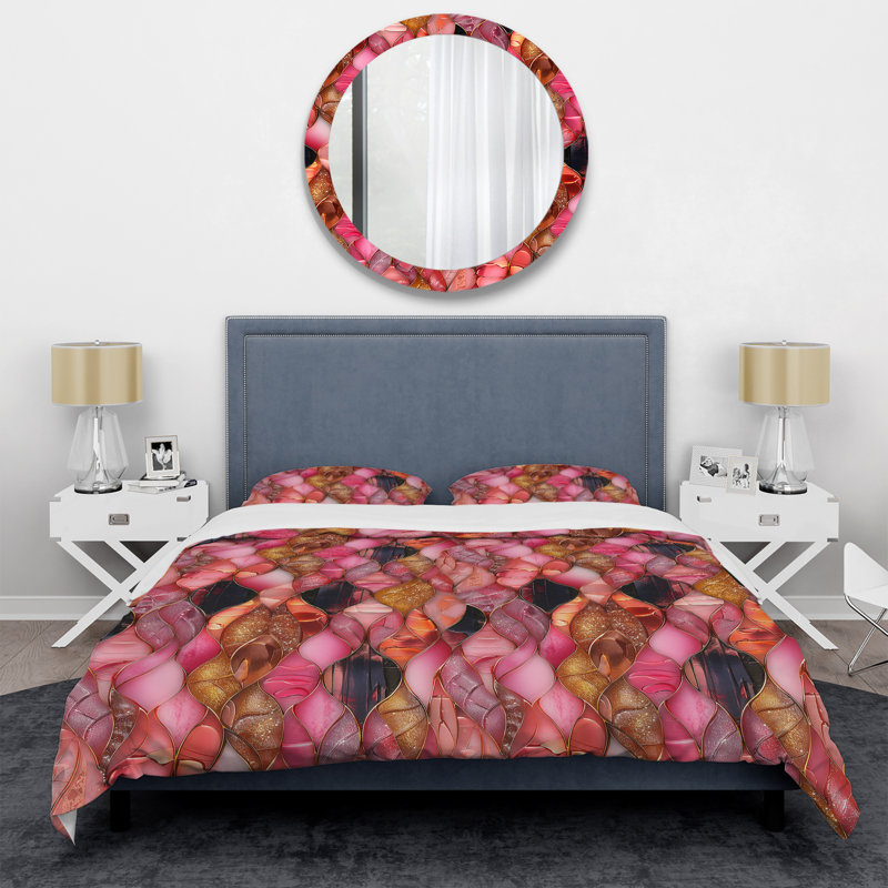 Ensemble de housse de couette moderne rose et or scintillant Gems II, Housse de couette très grand et 2 très grandes t