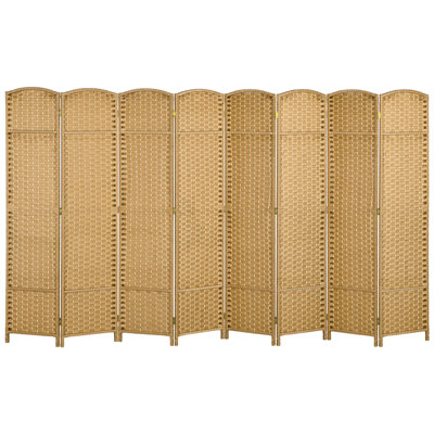 Paravent 8 panneaux pliable en bois naturel de 5,6 pi de hauteur pour le bureau à domicile, motif de tissage attrayant