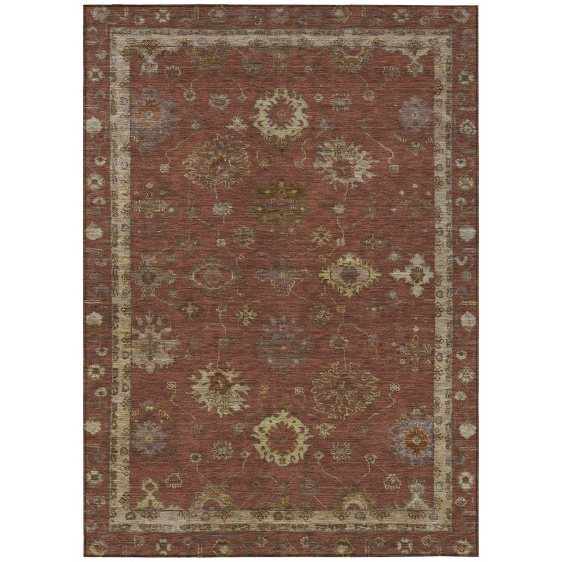 Machine Washable Indoor/Outdoor Xhevrie Paprika Rug, Rectangle 9' x 12'