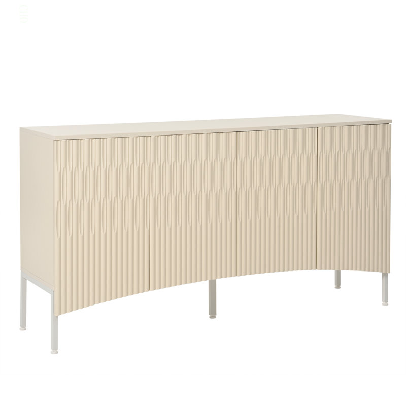 Élégant buffet avec portes inférieures incurvées avec rainure arquée dans un style élégant à quatre portes, convenant aux salons, aux entrées et aux bureaux