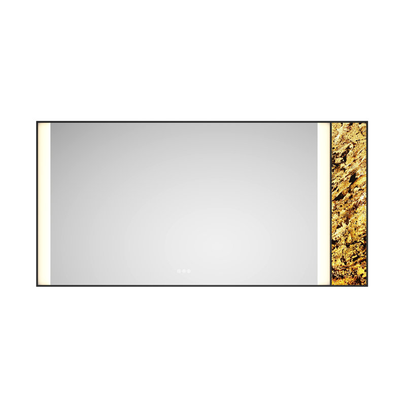 Meuble-lavabo à miroir 72 po x 36 po à DEL, mémoire de brouillard murale réglable et réglable en pierre naturelle, imperméable avec dossier