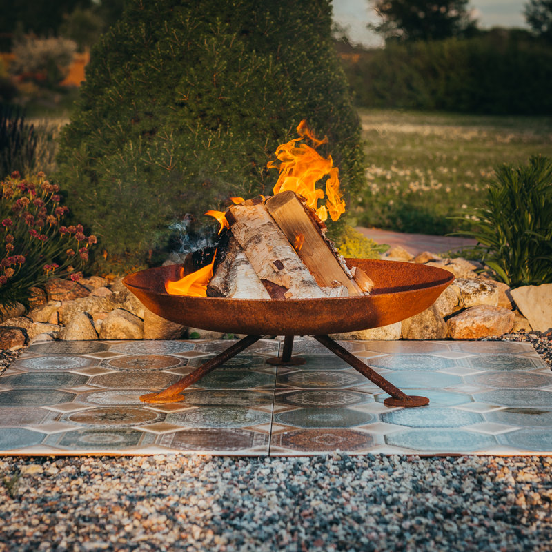 Alta Round Cor-Ten Steel Wood Burning Smokeless Fire Pit, 30cm H x 67cm W x 67cm D