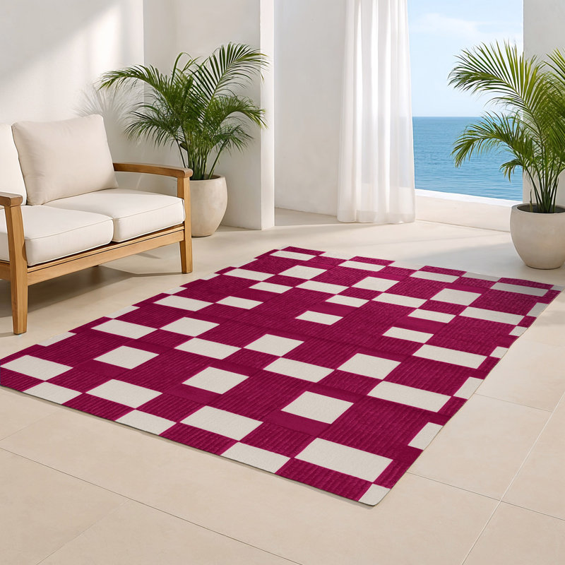 Tapis d'intérieur et d'extérieur à carreaux rouge, Rectangulaire 2 pi x 3 pi