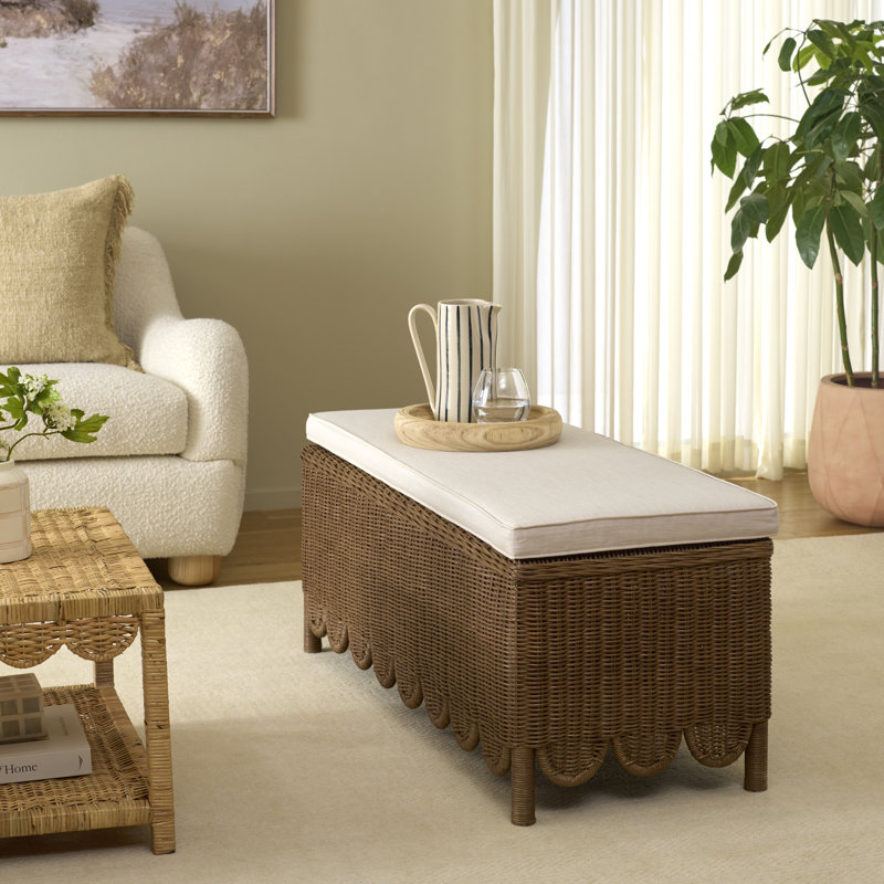 Banc Manon Scallop avec coussin, Brun et blanc