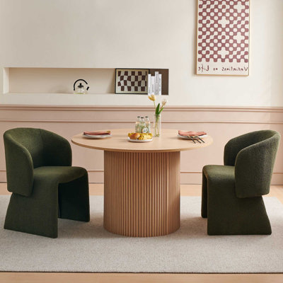 Ensemble de table de salle à manger pour 2 personnes, table de salle à manger ronde Farmhouse et 2 chaises d'appoint de salle à manger avec dossier et accoudoirs courbés, ensemble de table de salle à manger moderne pour salle à manger
