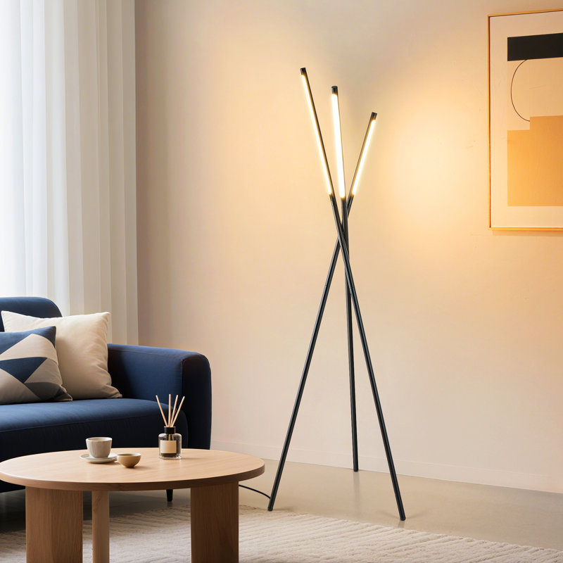 60" Dimmable Tripod Led Floor Lamp With Remote Control