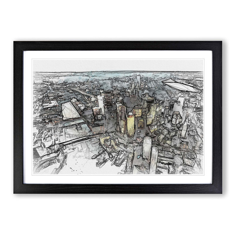 Boston Massachusetts in Abstract - Picture Frame Graphic Art Print, Black Framed, 62cm H x 87cm W x 2cm D