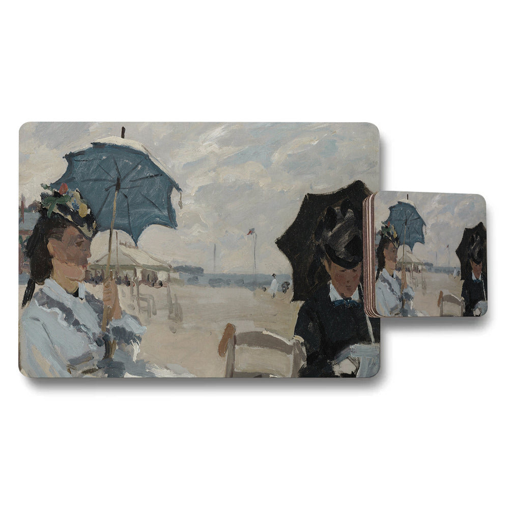 Beachside Impressionist Placemats And Coasters Set With Ocean Scene Art