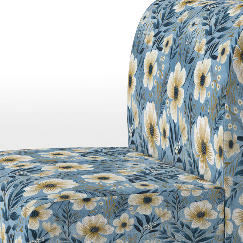 Blue Coastal Elegance Floral Pattern II - Upholstered Cottage Accent Slipper Chair