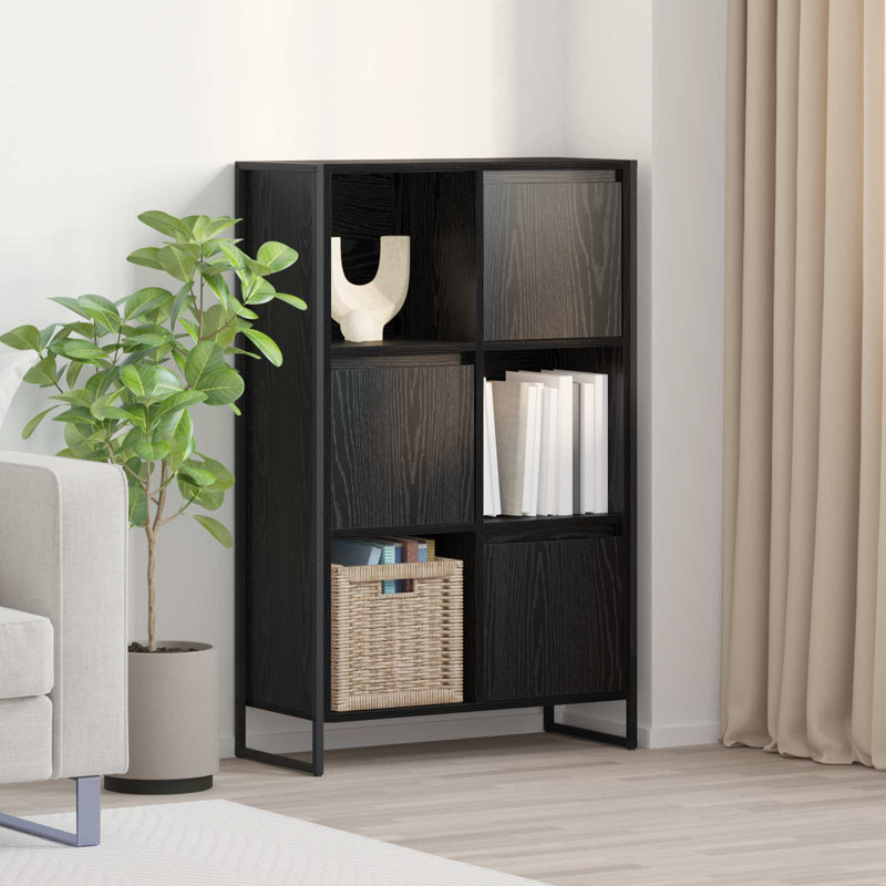 108cm H x 68cm W Steel Book Cabinet Bookcase, Black Oak