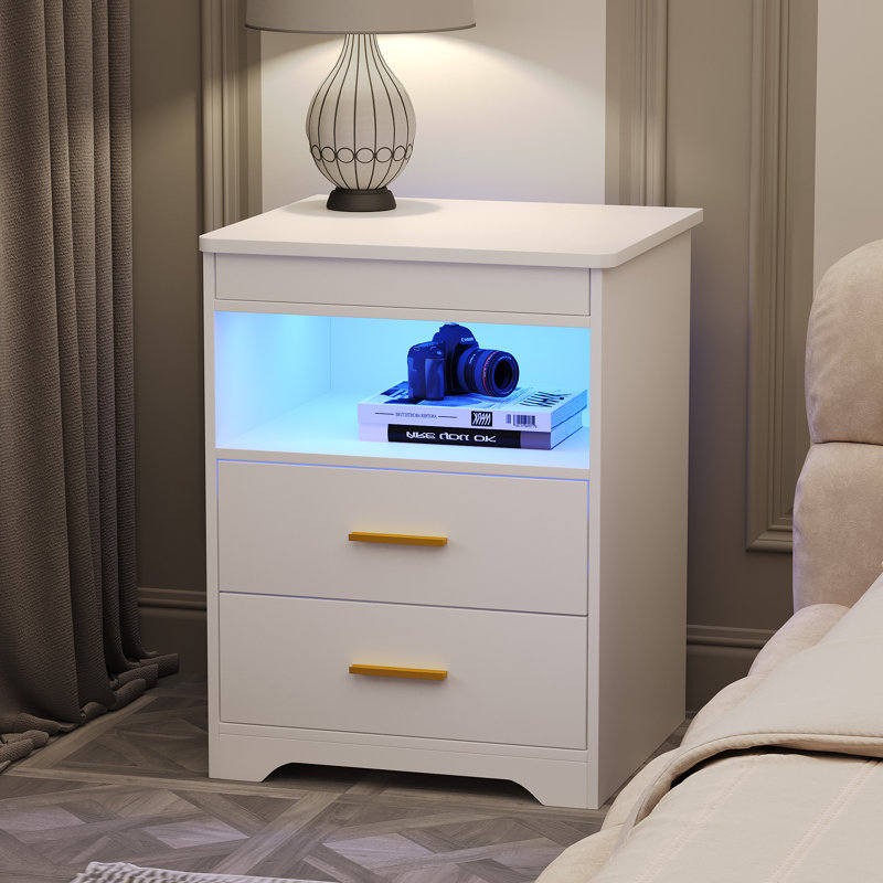45cm W Manufactured Wood Bedside Table, White