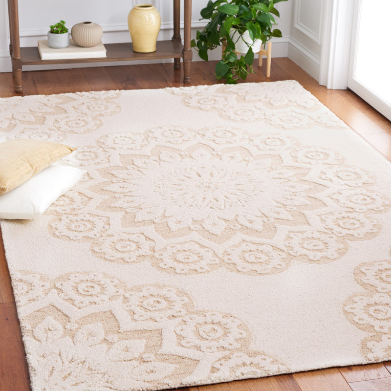 Tapis floral en laine et coton touffeté à la main Blossom, Rectangle de 5 pi x 8 pi