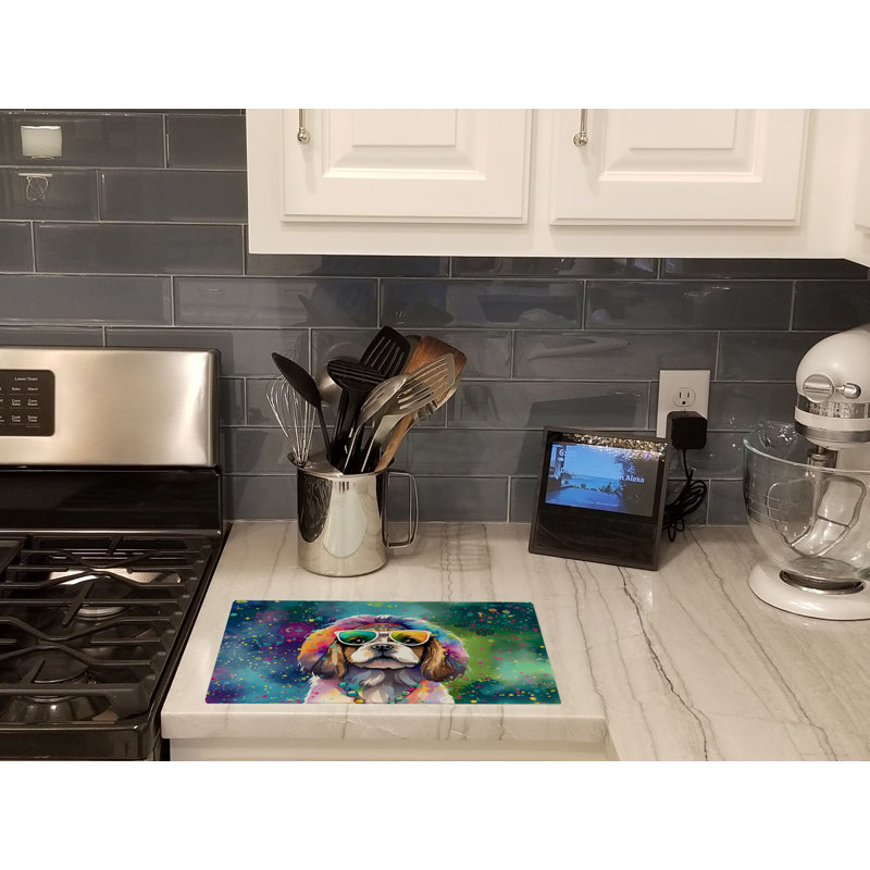 Shih Tzu Hippie Dawg Glass Cutting Board Large