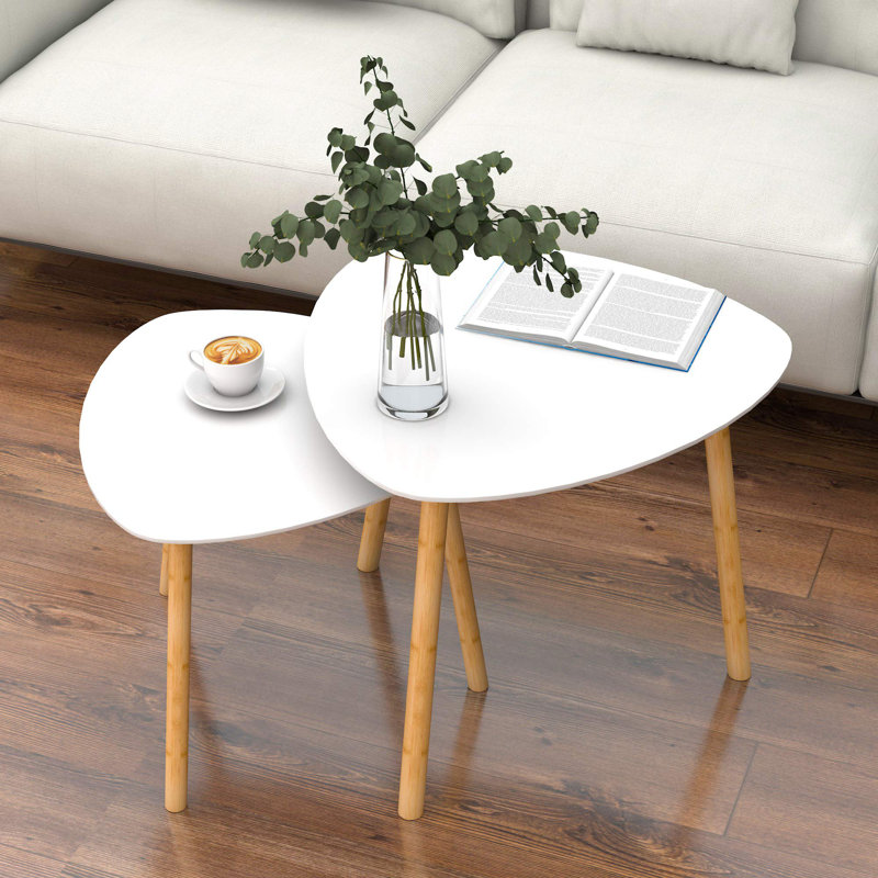 Table gigogne en bois massif à 3 pieds, Blanc