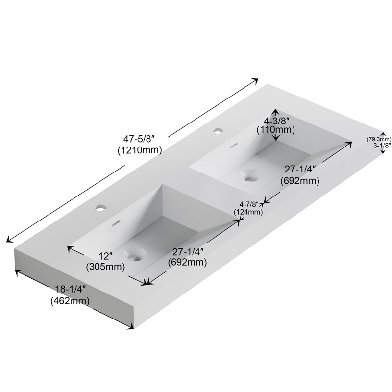 48" Solid Surface Wall-Mounted Bathroom Sink