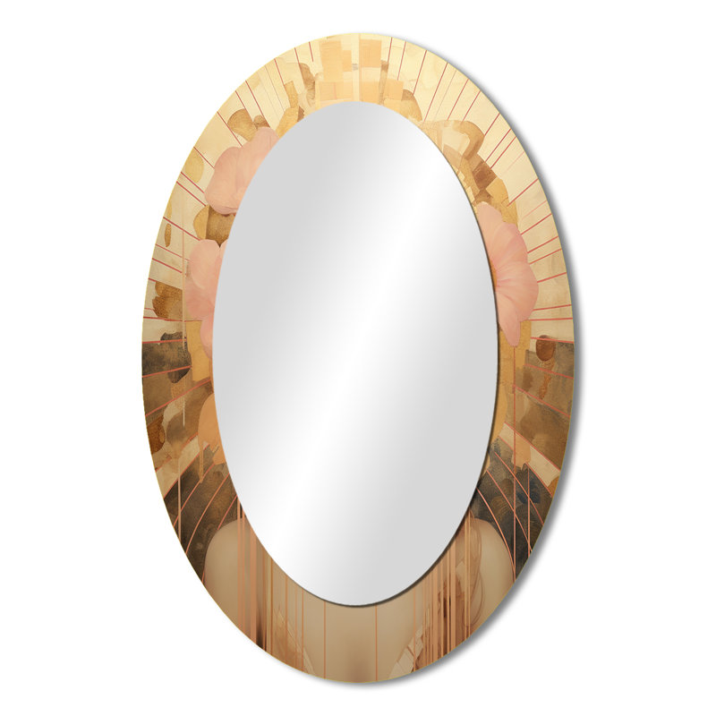 «Pink Elegance Art Nouveau Glam» Portrait de femme I - Grand miroir mural ovale sur métal, 36 po x 24 po