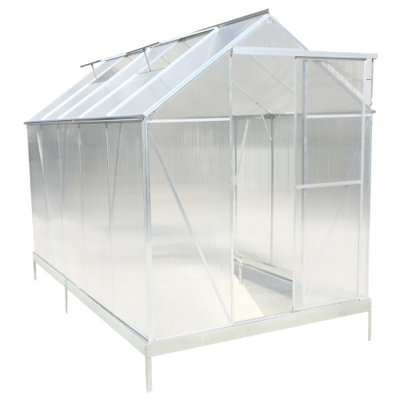 Serre 6 x 10 pi avec panneau en polycarbonate, gouttière, évent et porte, vert