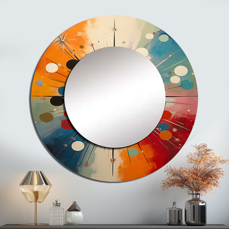 Colorful Colorful Mid Century Optique Serenade IV - Miroir mural moderne Mid-Century, 36 po x 36 po