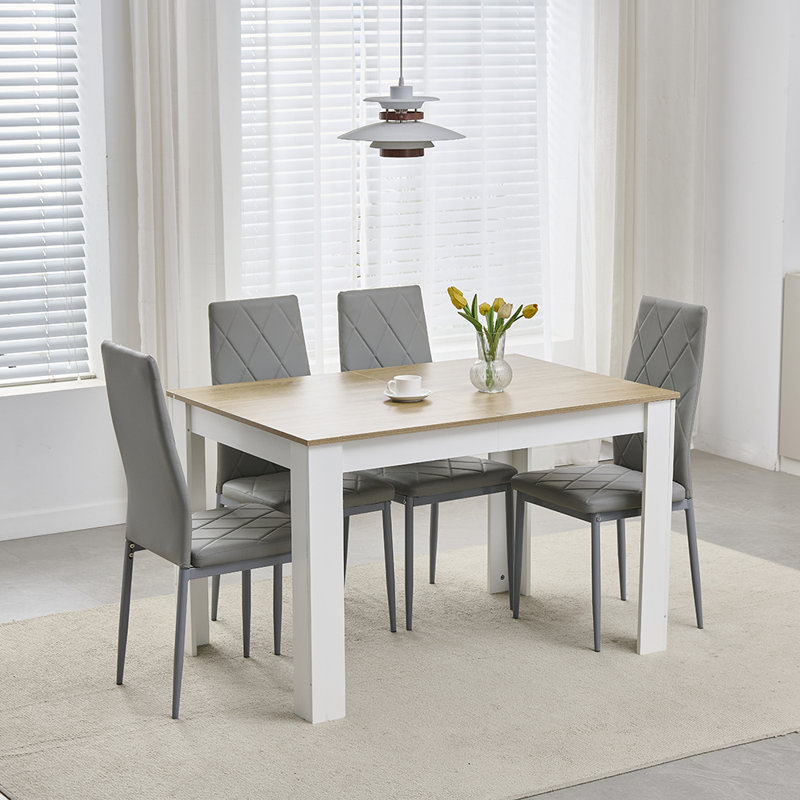 4 -Person Dining Set, White Velvet Chairs#4