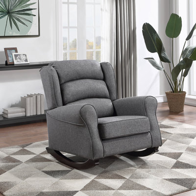 Chaise berçante en tissu gris avec siège à ressorts ensachés et structure en bois pour plus de confort et de style