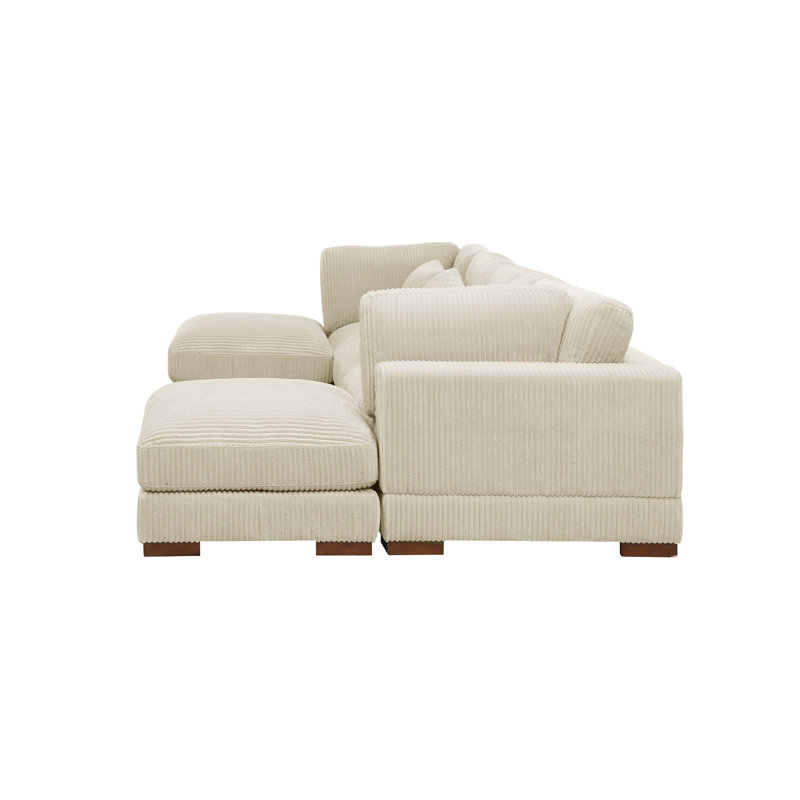 Canapé modulaire de coin avec repose-pieds Croy, Velours côtelé crème