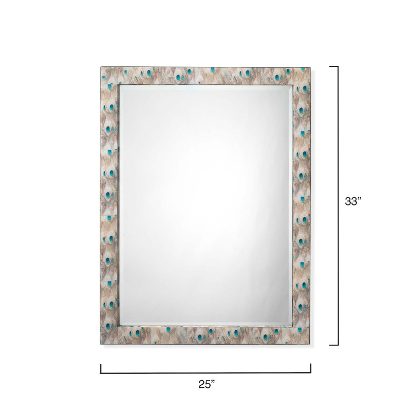 Plume Beveled Wood Frame Accent Mirror with Peacock Patterns