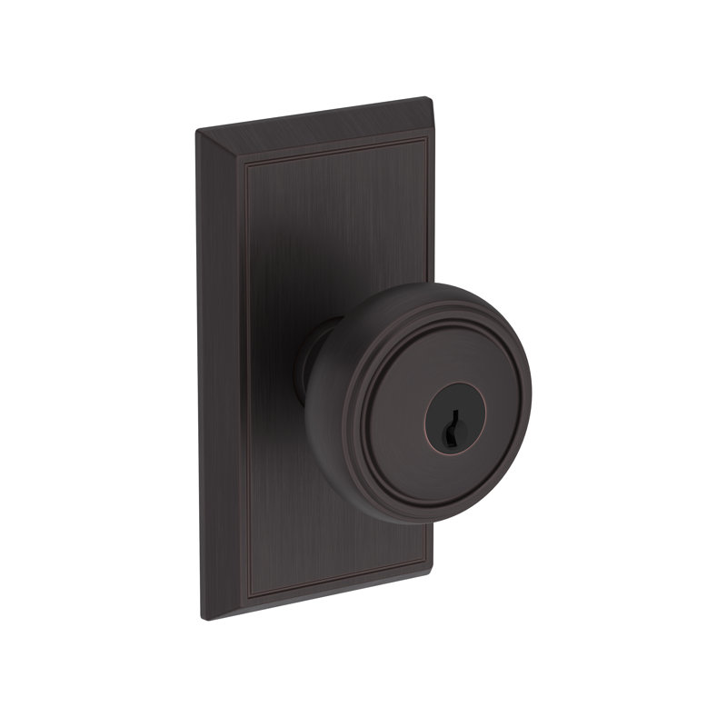 Bremerton Keyed Entry Knob with Chamfered 5in Rose in Venetian Bronze, Venetian Bronze