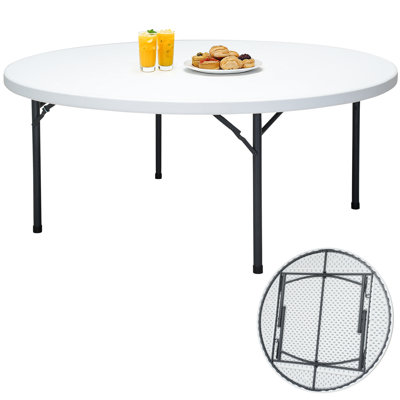 71" Folding Round Table, 1000LB Capacity Heavy Duty Plastic Dinner Table with Reinforced Metal Frame, Portable Banquet Table for Living Room Party Outdoor Event,White