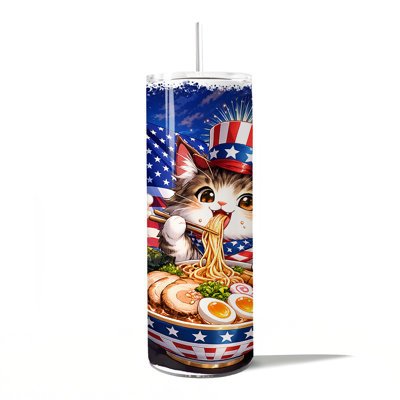 Gobelet personnalisé Kawaii Ramen Maine Coon 20 oz avec couvercle et paille en acier inoxydable, tasse de cadeau d'anime japonaise