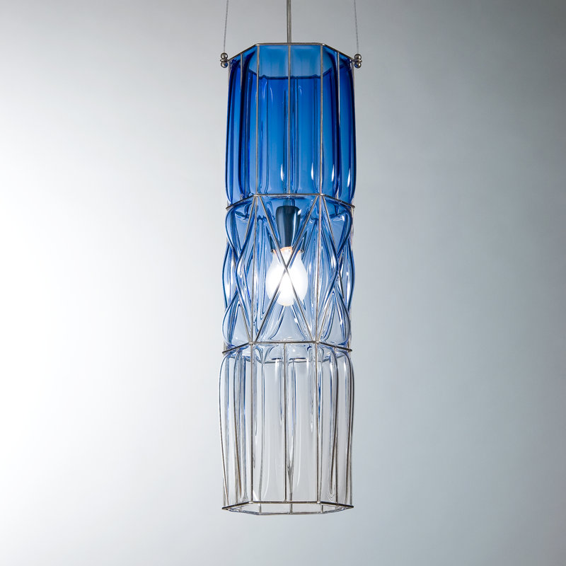1 - Light Dark Steel Cylinder Pendant, Cobalt Blue