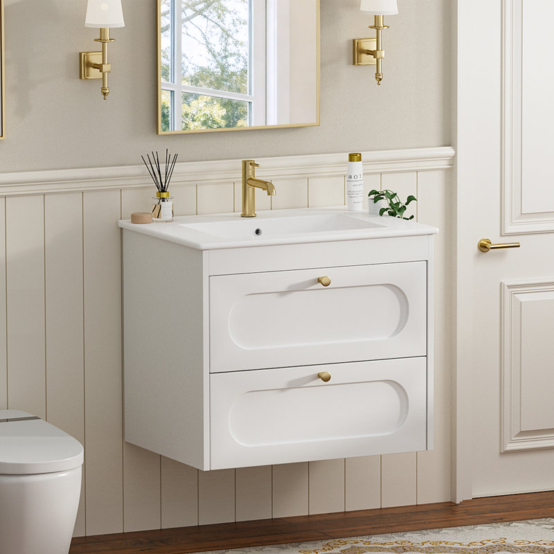 46mm Single Bathroom Vanity with Drop In Ceramic Basin, White