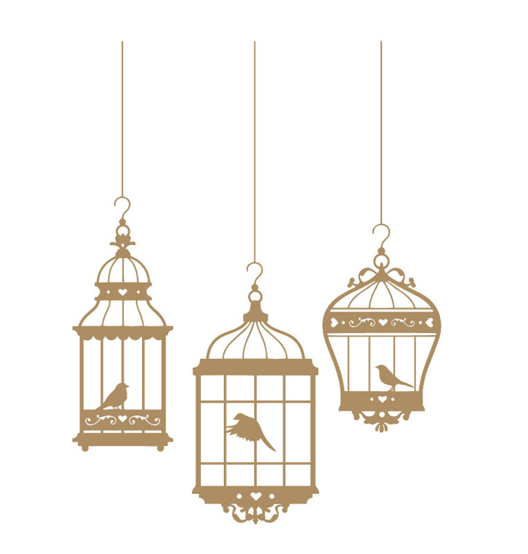Adhésif décoratif jolies cages à oiseaux, Brun pâle, H 24 po x l 18 po x P 0,01 po