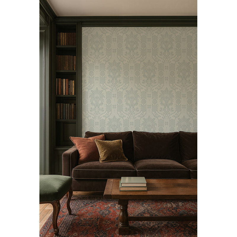Columnar Bloom - Wallpaper, Pale Blue Gray, Faux Grasscloth