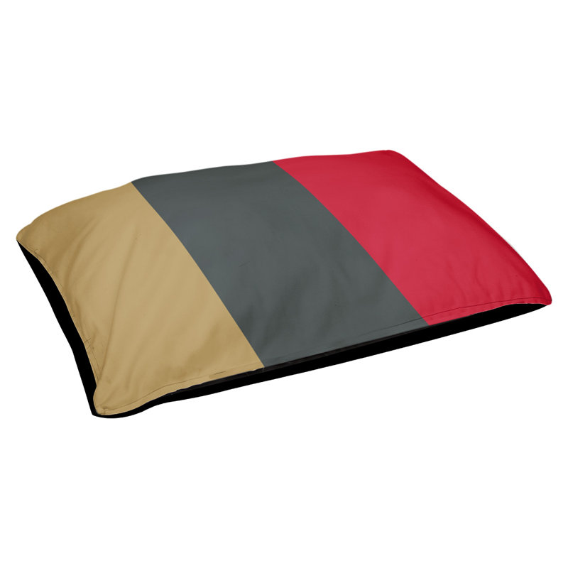 Coussin rectangulaire designer Tampa Bay, Moyen (L 30 po x l 40 po), Or / gris acier / rouge