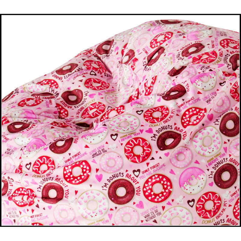 Fauteuil à billes arrondi Puff-Puff de 3 pieds avec imprimé de beignet rose, mousse douce à haute densité pour un confort et un style ultimes