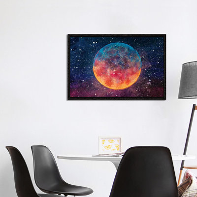 Beautiful Big Planet Moon Among Stars In Universe by Valery Rybakow - Painting on Canvas