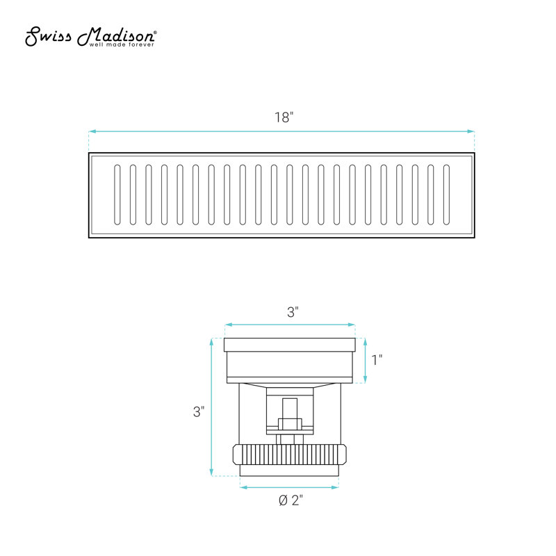 Drain de douche linéaire en acier inoxydable 18 po Voltaire, Chrome poli