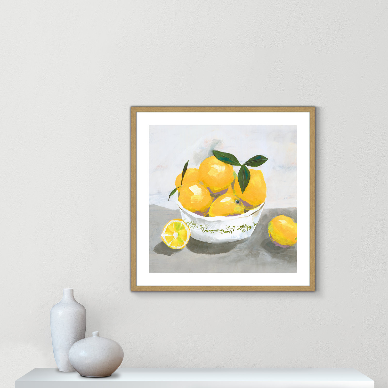Hayons "Lemons" Painting by Isabelle Z, 28.75" H x 28.75" W x 0.75" D, Beige Wood Framed Paper