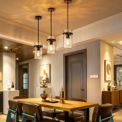 2 Pack Black Hammered Hand-Blown Glass Pendant Light, 5.5-Inch Farmhouse Pendant Lighting Fixtures with Adjustable Height for Kitchen Island Dining Room Over Sink