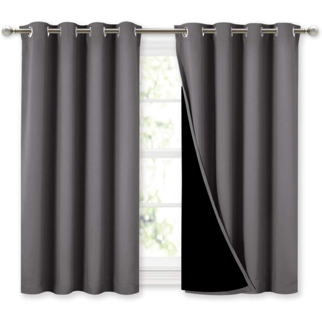 Eliott Solid 100% Blackout Thermal Insulated Grommet Curtain Panels Heat and Full Light Blocking Curtains for Living Room with Black Liner 2 Panels Set Eider & Ivory™ Curtain 