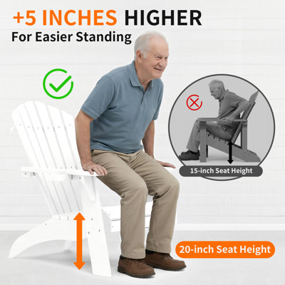 Chaise de patio Adirondack, surdimensionné pour l'extérieur 350 lb avec porte-gobelet, siège d'extérieur toutes saisons résistant aux intempéries et à la décoloration, blanc