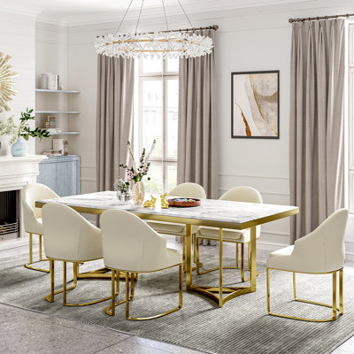 Modern Rectangular Faux Marble Dining Table With Dining Chairs Dining Room Sets For 6 (71" Table+6 Chairs)