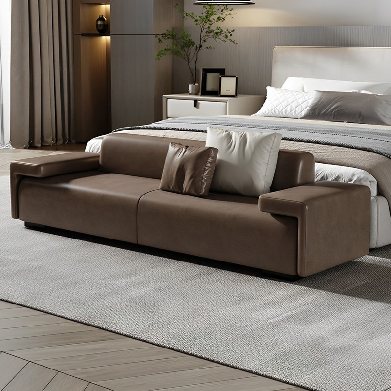 Banc rembourré simple en cuir, Café